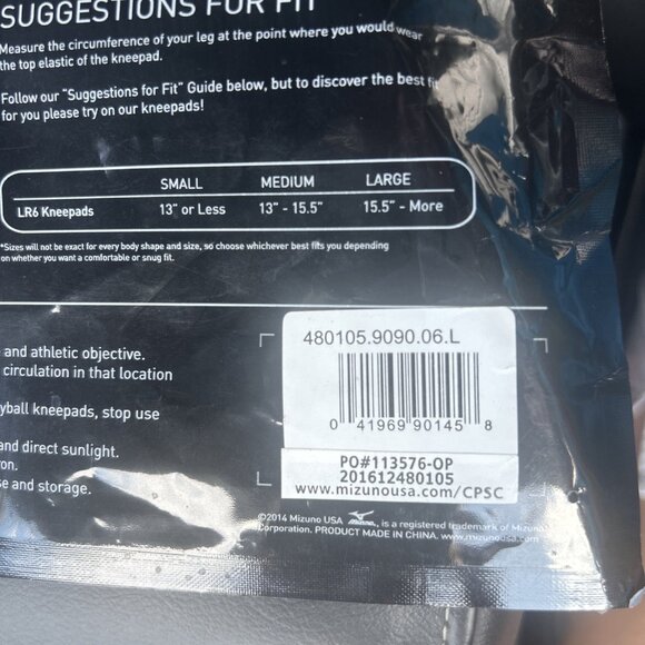 Mizuno LR6 Vollyball Kneepads Black Size Large 6 3/4" Sleeve Length A110 - Picture 5 of 5